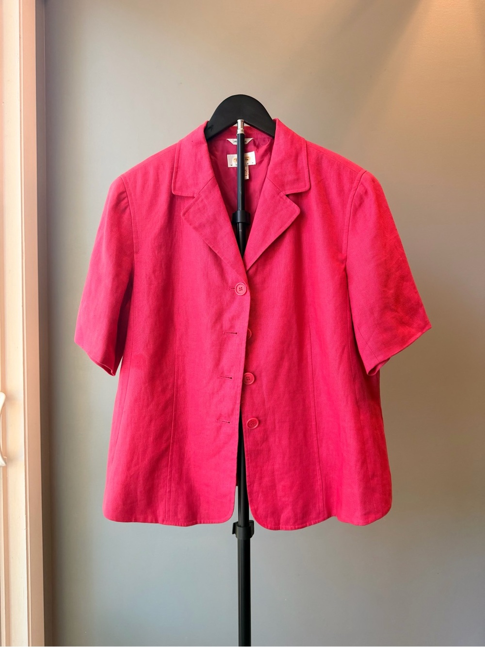 Talbots Pink Short Sleeve Blazer 14W Irish Linen Barbie Business Office Preppy